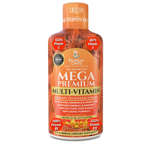 Mega Premium Liquid Multivitamin | Natural Immune Support Vitamin w/ 1333% Vitamin C, 200% D3, Zinc + 20 Vitamins, 70 Minerals, & 21 Amino Acids | Sugar Free | Orange Flavor | 98% Absorption | 32 Serv Tropical Oasis buy supplements Au