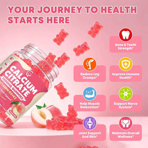 Calcium Citrate Gummies 1200 mg with Vitamin D3, K2 for Bone, Muscle & Immune Support, High Absorption Chewable Calcium Supplements for Women & Men, Sugar Free, Vegan, Peach Flavor, 60 Chews