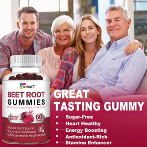 Webuff Beet Root Gummies - Nitric Oxide Booster with Organic Beet, Pomegranate & Grape Seed, Vitamin B12 - Energy, Circulation & Heart Health Support, Vegan, Non-GMO, 60 Count (Pack of 1) Webuff buy supplements Au