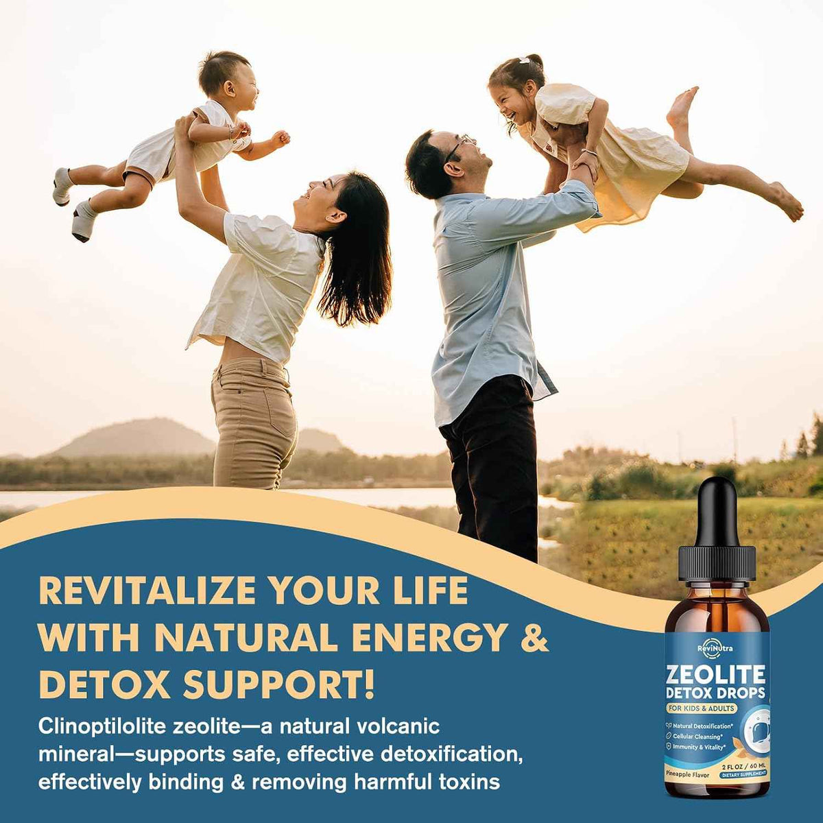 Zeolite Detox for Kids and Adults, Zeolite Clinoptilolite Liquid Drops with Chlorella, Magnesium, Zinc, Methy Vitamin B12 & D3, Gut Liver Detox Cleanse, Immunity, Pineapple Flavor 4 Fl Oz
