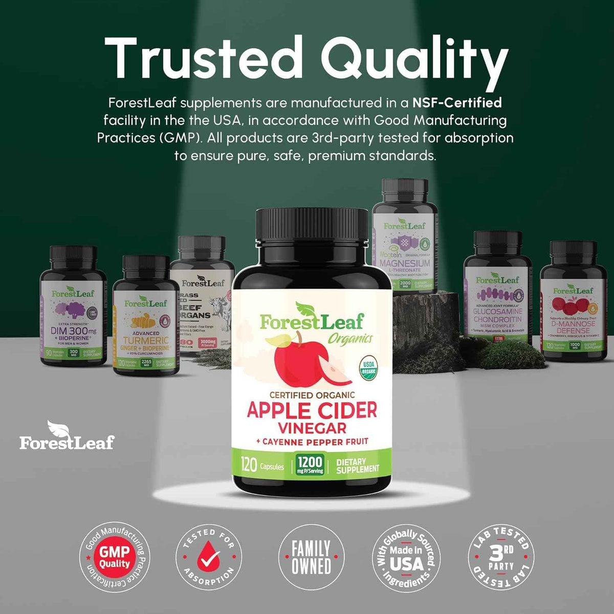 USDA Organic Apple Cider Vinegar Capsules with Mother, 1200 mg | Vegan & Non-GMO | Apple Cider Vinegar Pills with Cayenne Pepper & Ginger Root | 120 Caps
