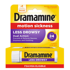 Dramamine Motion Sickness Less Drowsy, Travel Vial, Multicolor, 8 Count Dramamine buy supplements Au