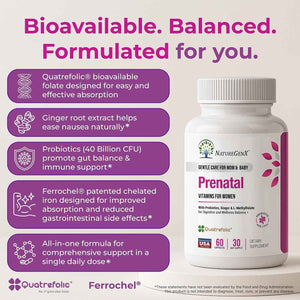 NatureGenX Methyl Prenatal with Probiotics – Prenatal Vitamins for Women with Iron, Methyl Folate, Ginger, Active B12 & 28 Nutrients – Vegan, Non-GMO, Gluten-Free – 60 Capsules (1-Month Supply)