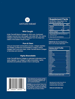 Antler Farms Marine Collagen Powder - Wild Caught Pacific Snapper, 12 oz | 100% Pure, Soluble in Hot or Cold Liquids, Highly Bioavailable, Rapid Absorption, No Taste or Smell