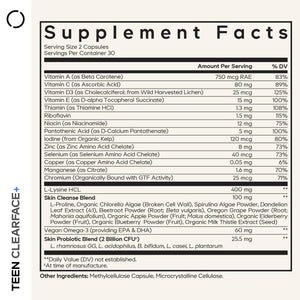 Codeage Teen Clearface Adolescent Face, Skin & Pimples, Vitamins A, C, D3, E, Pantothenic Acid, Niacin, Zinc Supplement Teenagers, Probiotics, L-Lysine, Omega-3, Oily Skin, Pores, Spots - 60 Capsules CodeageBuy Supplements Australia