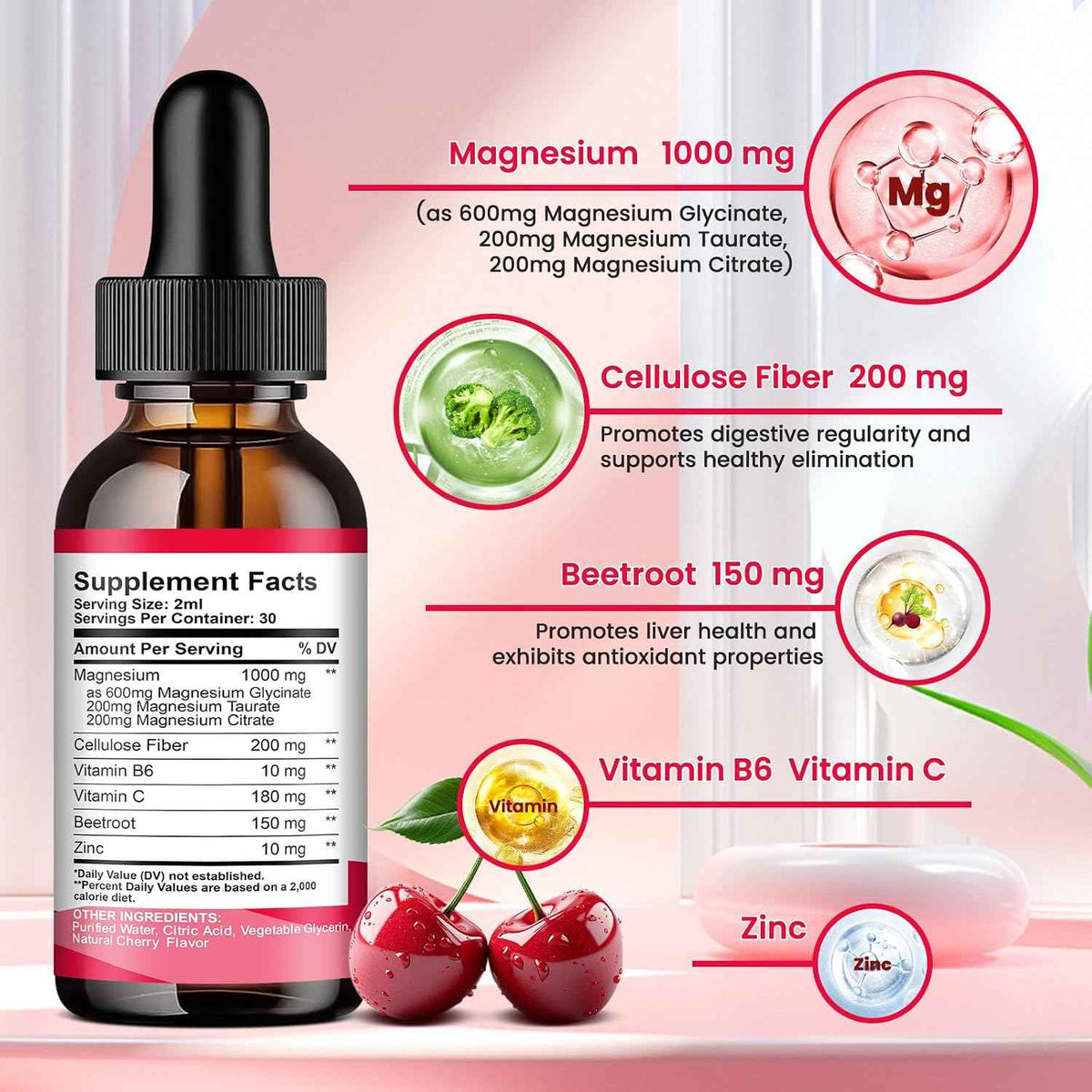 2 Pack Magnesium Glycinate Drops Strawberry & Cherry Flavor