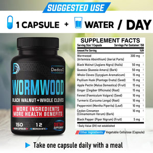 DEDICAD Premium Wormwood Extract Capsules - 5 Month Supply for Immune - 12 Herbs Blended with Black Walnut Leaves, Ginger, Turmeric & More - 150 Counts DEDICAD buy supplements Au