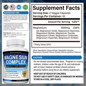 Magnesium Complex, 8 in 1, 1000mg-Glycinate, Citrate, Malate for Easy Absorption, Full Spectrum Magnesium Complex,Supports Relaxation, Sleep & Muscle Function, Magnesio Complex for Women, 180 Capsules BODUNMSCA buy supplements Au