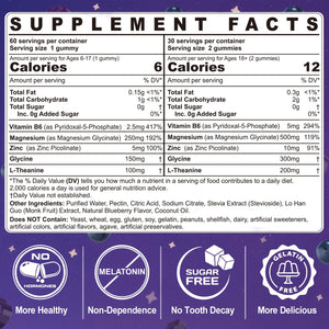 Magnesium Glycinate Gummies 500mg/250mg for Adults Kids Teens, Sugar Free Magnesium Calm Sleep Aid, Kids Sleep Gummies with L-Theanine Glycine B6 for Sleep, Calm, Muscle,Relax Brain,No Melatonin,2Pack ELLAMENTZBuy Supplements Australia