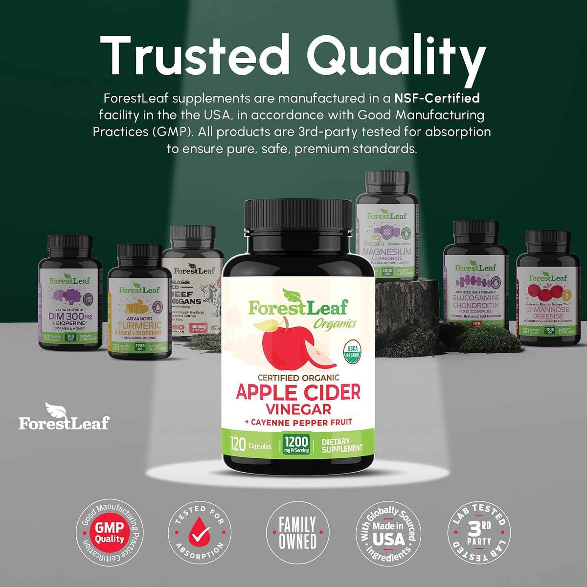 USDA Organic Apple Cider Vinegar Capsules with Mother, 1200 mg | Vegan & Non-GMO | Apple Cider Vinegar Pills with Cayenne Pepper & Ginger Root | 120 Caps