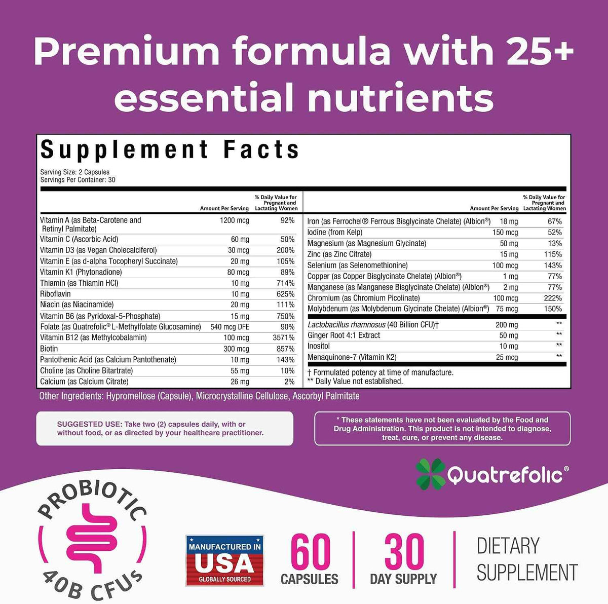 NatureGenX Methyl Prenatal with Probiotics – Prenatal Vitamins for Women with Iron, Methyl Folate, Ginger, Active B12 & 28 Nutrients – Vegan, Non-GMO, Gluten-Free – 60 Capsules (1-Month Supply)