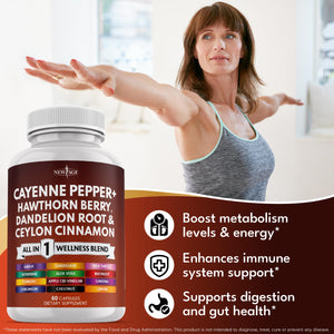 NEW AGE Cayenne Pepper Capsules Supplement with Hawthorn Berry, Dandelion Root, Ceylon Cinnamon, Garlic, Ginger, ACV, Milk Thistle, Beet Root, Aloe Vera - 120 Count NEW AGE buy supplements Au