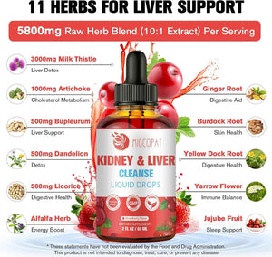 29-in-1 Kidney and Liver Cleanse Detox & Repair Drops, High Absorption Cranberry and Milk Thistle Supplement, Natural Herbal Daily Detox Support for Kidney, Liver, Urinary Tract, Bladder, 60ml