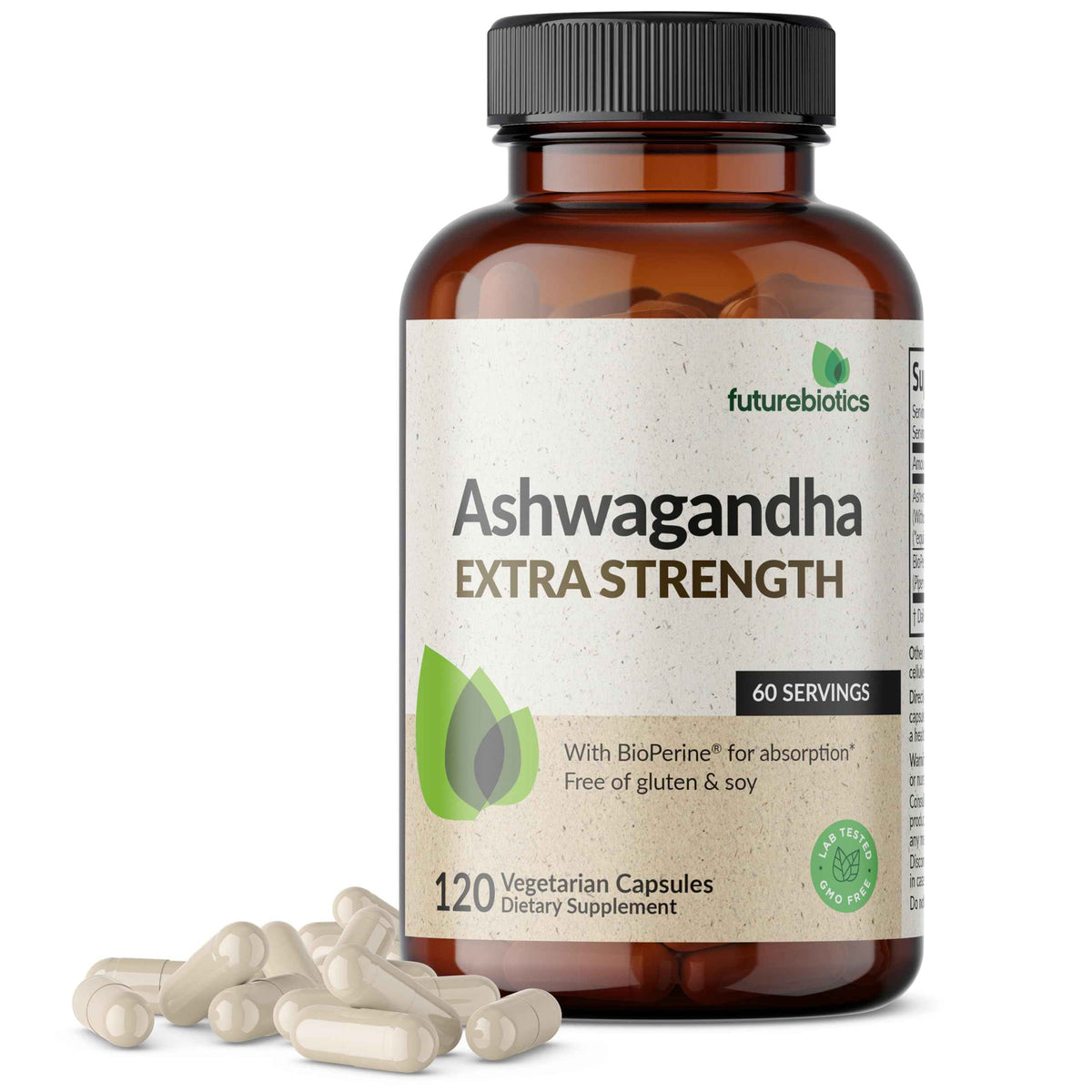 Futurebiotics Ashwagandha Extra Strength Stress & Mood Support 100 Capsules | Vegetarian, Non-GMO, Gluten-FREE, Soy-FREE, BioPerine for High Absorption