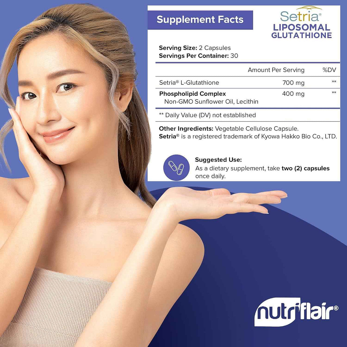NutriFlair Liposomal Glutathione Supplement 700mg - Setria® Reduced L-Glutathione, 60 Capsules