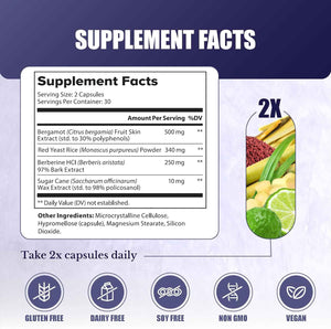 CL Switch | Citrus Bergamot Supplement for High Cholesterol Support | Lipid Level Support, 500 mg Citrus Bergamot Extract, 250 mg Berberine, Red Yeast Rice, 30 Days Supply, 60 Capsule