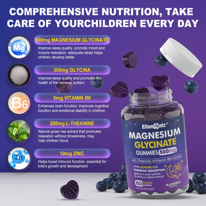 Magnesium Glycinate Gummies 500mg/250mg for Adults Kids Teens, Sugar Free Magnesium Calm Sleep Aid, Kids Sleep Gummies with L-Theanine Glycine B6 for Sleep, Calm, Muscle,Relax Brain,No Melatonin,2Pack ELLAMENTZBuy Supplements Australia