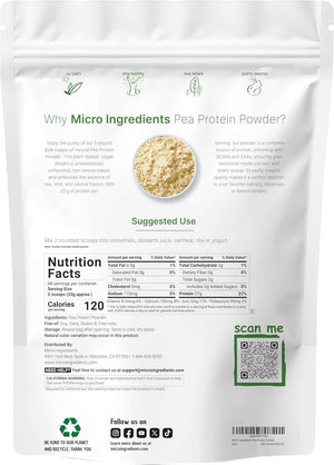 Micro Ingredients North American Grown, Pea Protein Powder, 5 Pounds | Plant Based, Unflavored | Complete Vegan Protein Source with BCAAs & EAAs – 27g Serving | Non-GMO, Keto Friendly