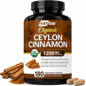NutriFlair Organic Ceylon Cinnamon Supplement 1200mg, 120 Capsules - USDA Certified - Non-GMO, Gluten Free Powder, Antioxidant Pills