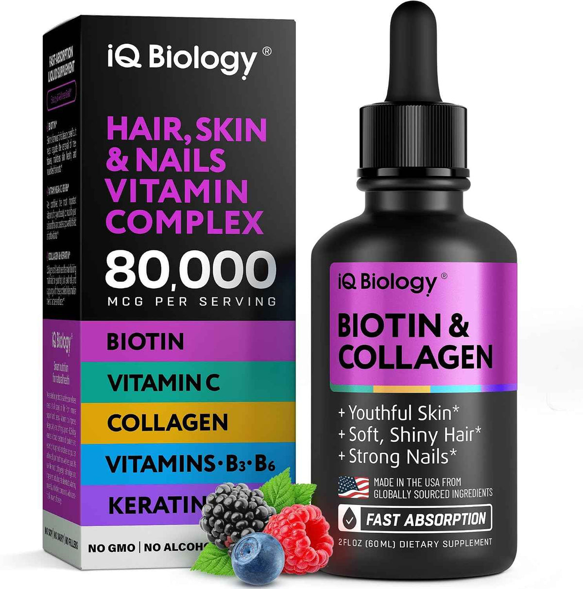 Liquid Biotin for Hair Growth Support - Hair Vitamins Drops - 2 fl oz | Biotin 5000mcg, Collagen, Keratin with Hyaluronic Acid - Multivitamin Supplements for Women & Men