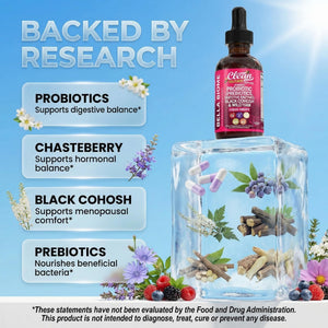 Liquid Probiotics for Women Drops with Chasteberry, Black Cohosh, Prebiotics, Digestive Enzymes, Evening Primrose Oil, Wild Yam, Cranberry Dmannose and Iron Vitamin D3 K2 Clean Nutra Bella Biotics Clean Nutraceuticals buy supplements Au