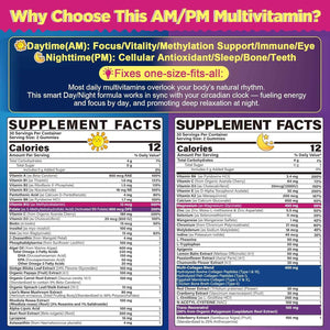 NEVISS 52-in-1 Methylated Multivitamin for Women Gummies with Iron, Omega-3, B6 B9 B12 for Day | Magnesium Glycinate, Calcium, Collagen for Night Renewal/Sleep, Womens 18 30 40 50 60 70+ AM PM Daily