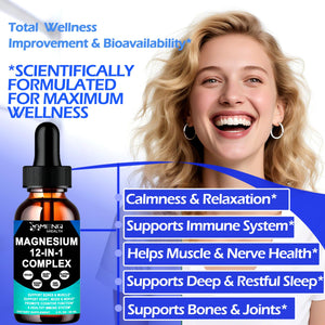 Magnesium 12 in 1 Complex Liquid Drops Magnesium Supplement w. Glycinate Citrate Malate Taurate Oxide Aspartate Orotate, Calm Magnesium for Sleep Muscle Heart Support丨Max Absorption Liquid Formula AMENQ hHEALTH buy supplements Au