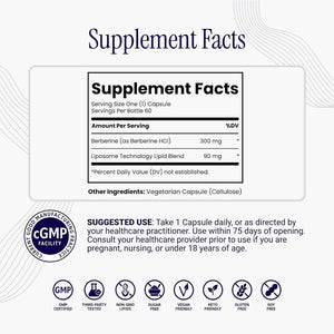 Rho Nutrition Liposomal Berberine Capsules - Ultra High Absorption Supplement – Supports Immune Function, Gut Health and Metabolic and Cardiovascular Health (60 Capsules)