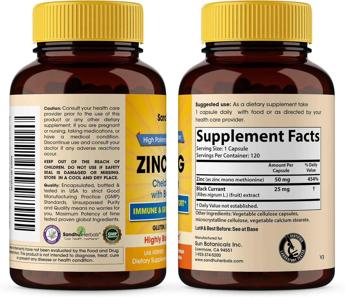 SANDHUHERBALS Zinc 50mg Bundle with Magnesium Complex 6 in 1 Supplement | Supports Immune, Muscle Health & Quality Sleep | for Men & Women