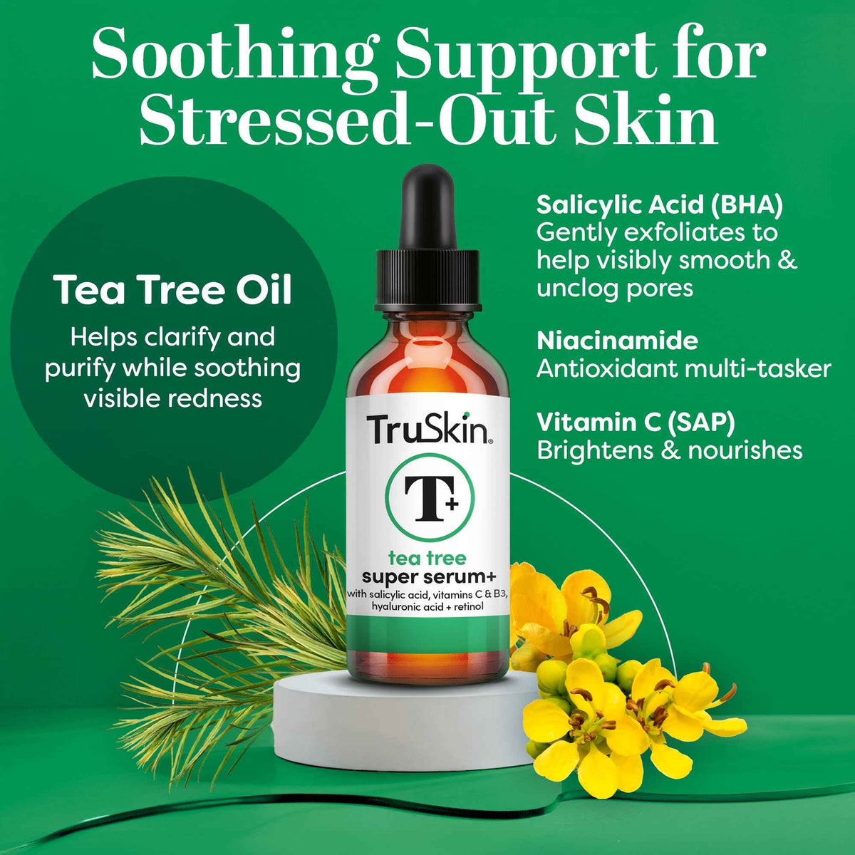 TruSkin Tea Tree Acne Serum with Salicylic Acid & Retinol, 1 fl oz | Helps to clarify acne-prone skin, refine the look of pores & complexion with Tea Tree, Niacinamide, and Vitamin C