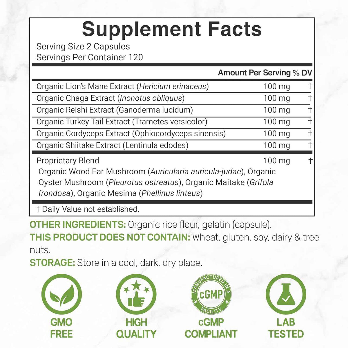 Organic 10-in-1 Mushroom Supplement, 240 Capsules – Lions Mane, Turkey Tail, Reishi, Cordyceps & More Mushroom Complex – Immune, Energy & Nootropic Brain Support – Non-GMO