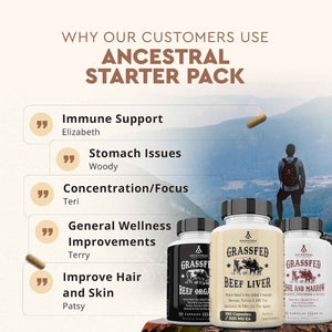 Ancestral Supplements Starter Pack, Grass Fed Beef Liver, Organ, Bone and Marrow Capsules, Non-GMO