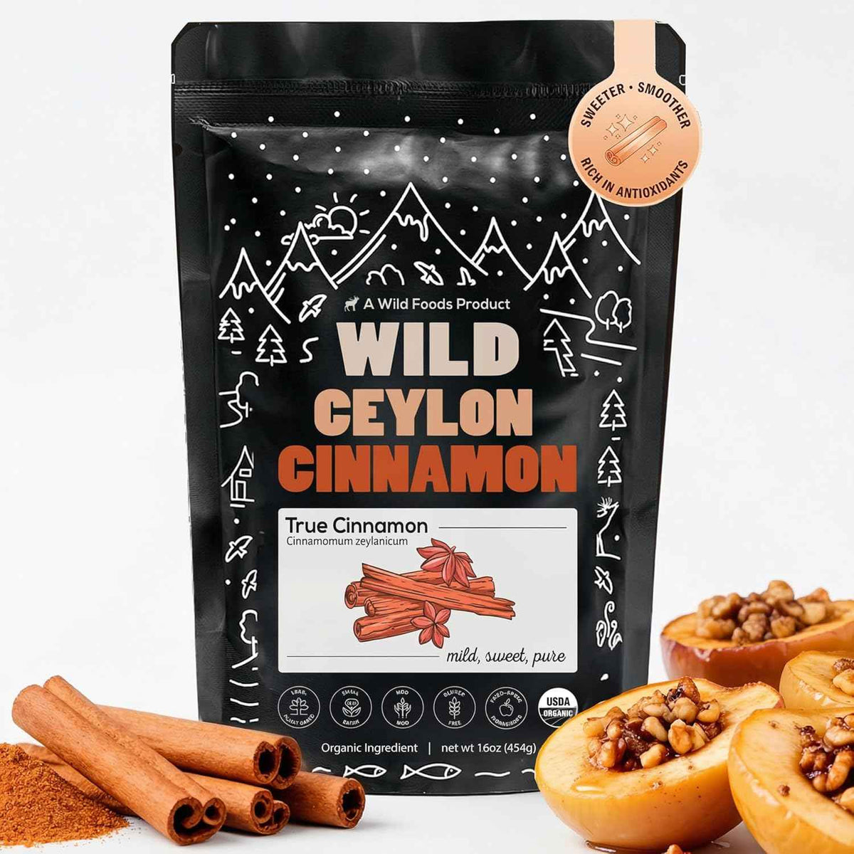 Wild Ceylon Cinnamon Powder - 100% Organic from Sri Lanka - USDA Approved, 16oz Low Coumarin - Aromatic Cinnamon - Ideal for Smoothies, Baking and Coffee - Support Overall Wellness