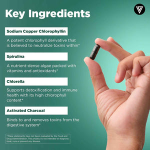Vital Vitamins Chlorophyll Pills with Spirulina, Chlorella & Charcoal | Detoxifies & Freshens from Within, Natural Body Deodorizer, Superfood Complex for Women & Men, 60 Capsules