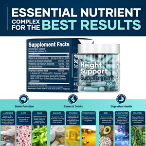 Height & Bone Support Supplement - Premium Height Growth Supplement for Kids & Teens with Calcium - Nutritional Support Bone Health Formula - Height Increase Essential Vitamins - 60 Caps LM LILYNUTRAMOON buy supplements Au