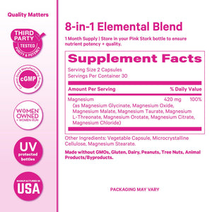 Pink Stork Magnesium Complex for Women - 8 Forms Including Glycinate, Malate, Citrate & L-Threonate - Stress, Sleep, Muscle & Hormone Support - 400 mg Elemental Magnesium - 60 Vegan Capsules Pink Stork buy supplements Au