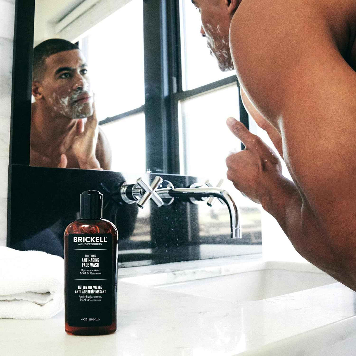 Brickell Men's Redefining Anti-Aging Face Wash For Men, Foaming Gel Face Wash Firms & Plumps Skin to Reduce Signs of Aging, With Hyaluronic Acid, Vitamin E, and Vitamin C, 4oz, Scented