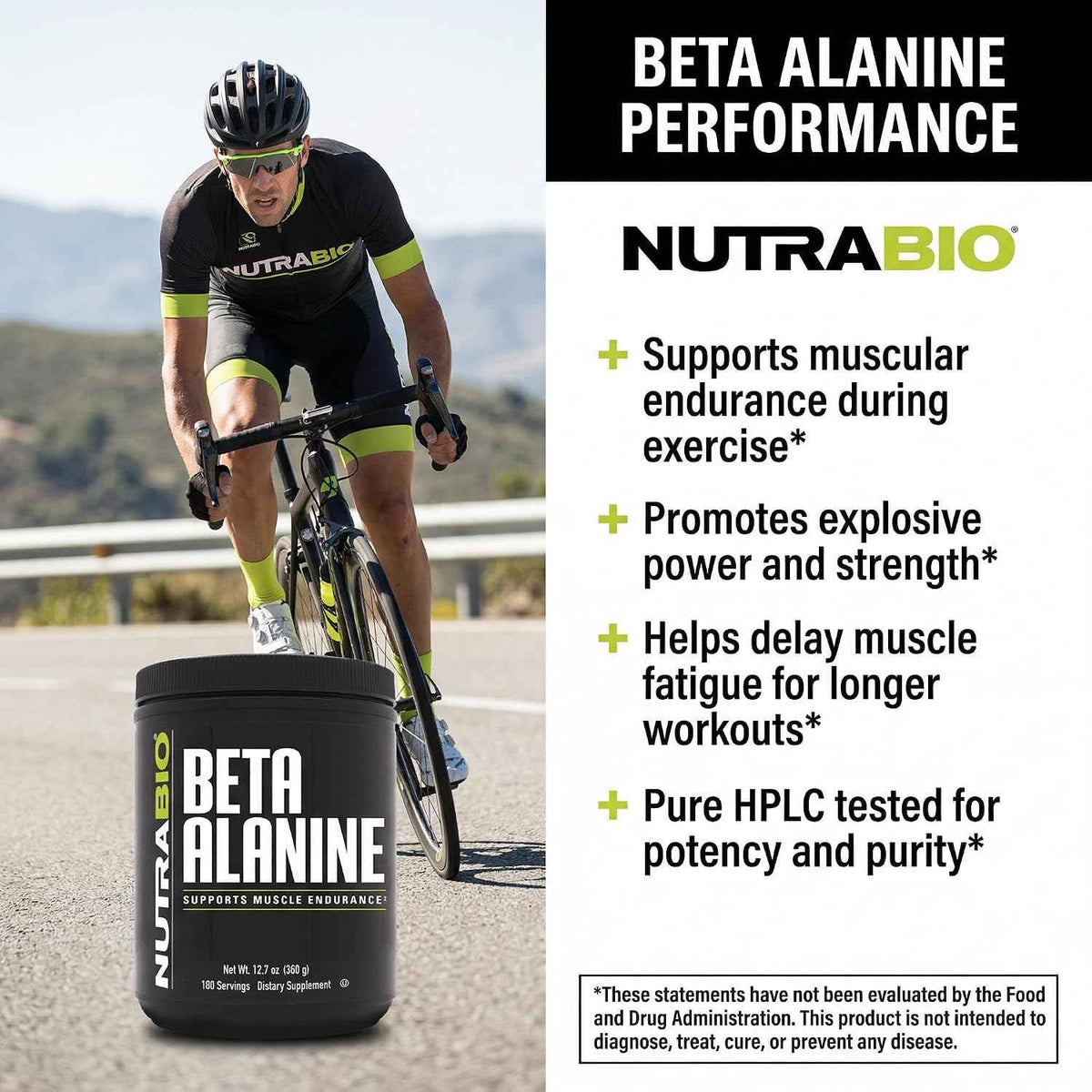 NutraBio Beta Alanine Pre-Workout Supplement - Beta Alanine Powder- 360g Powder