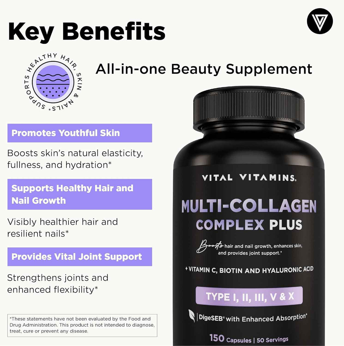 Vital Vitamins Multi-Collagen Plus 150 ct + Hyaluronic Acid Hydration Complex 60 ct