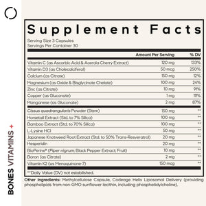 Codeage Bones Vitamins+ - Vitamin D3 & K2, Vitamin C, Calcium, Magnesium, Zinc, Hesperidin, L-Lysine, Manganese, Bamboo, Horsetail, Cissus, Boron, Trans-Resveratrol, Non-GMO Supplement - 90 Capsules CodeageBuy Supplements Australia