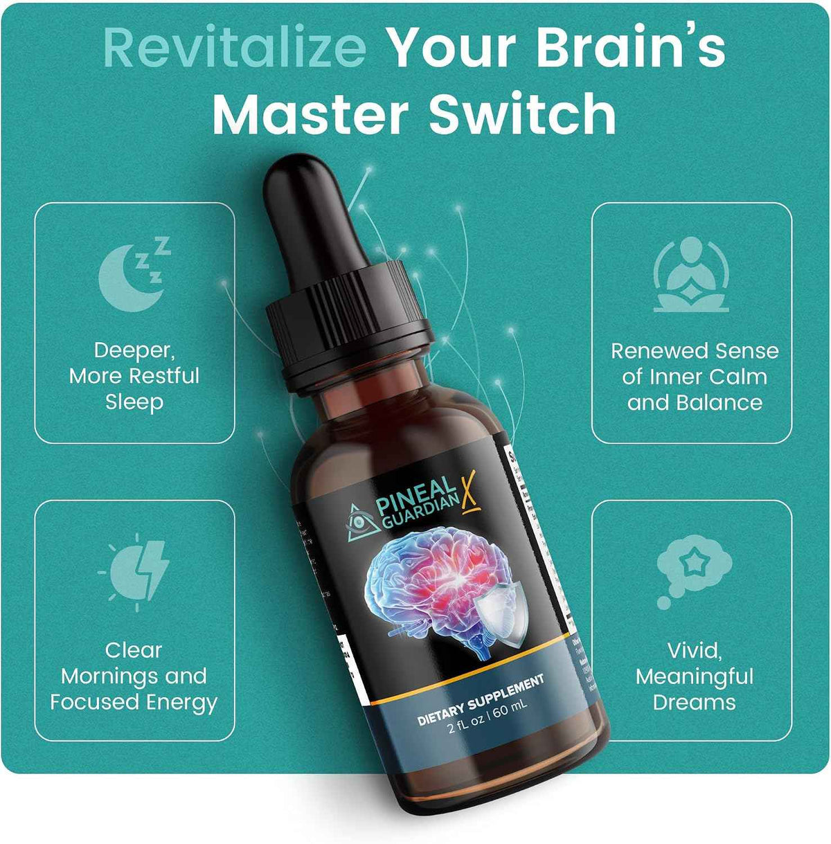 Pineal Guardian X Rapid Pineal Gland Activation Drops | Cognitive Support, Brain Supplement to Keep Cognitive Function, Memory and Focus in Top Shape, Add to Any Drink, 2mL Daily