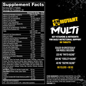Mutant Multi - High Potency Vitamins with 75+ Ingredients Specifically Formulated for Heavy Lifting, 60 Tablets MutantBuy Supplements Australia