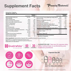 Power By Naturals Methyl Prenatal with Probiotics – Prenatal Vitamins for Women with Iron, Methyl Folate, B12 & 28 Nutrients & Botanicals – Vegan, Non-GMO, Gluten-Free – 60 Capsules (1-Month Supply)