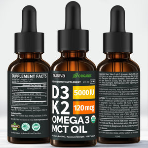 (2 Pack) Organic Vitamin D3 K2 Drops with MCT Oil Omega 3, 5000 IU — Liquid D3, No Fillers, Non-GMO, Immune Support (Unflavored, 2 Fl Oz) NUSAVA buy supplements Au