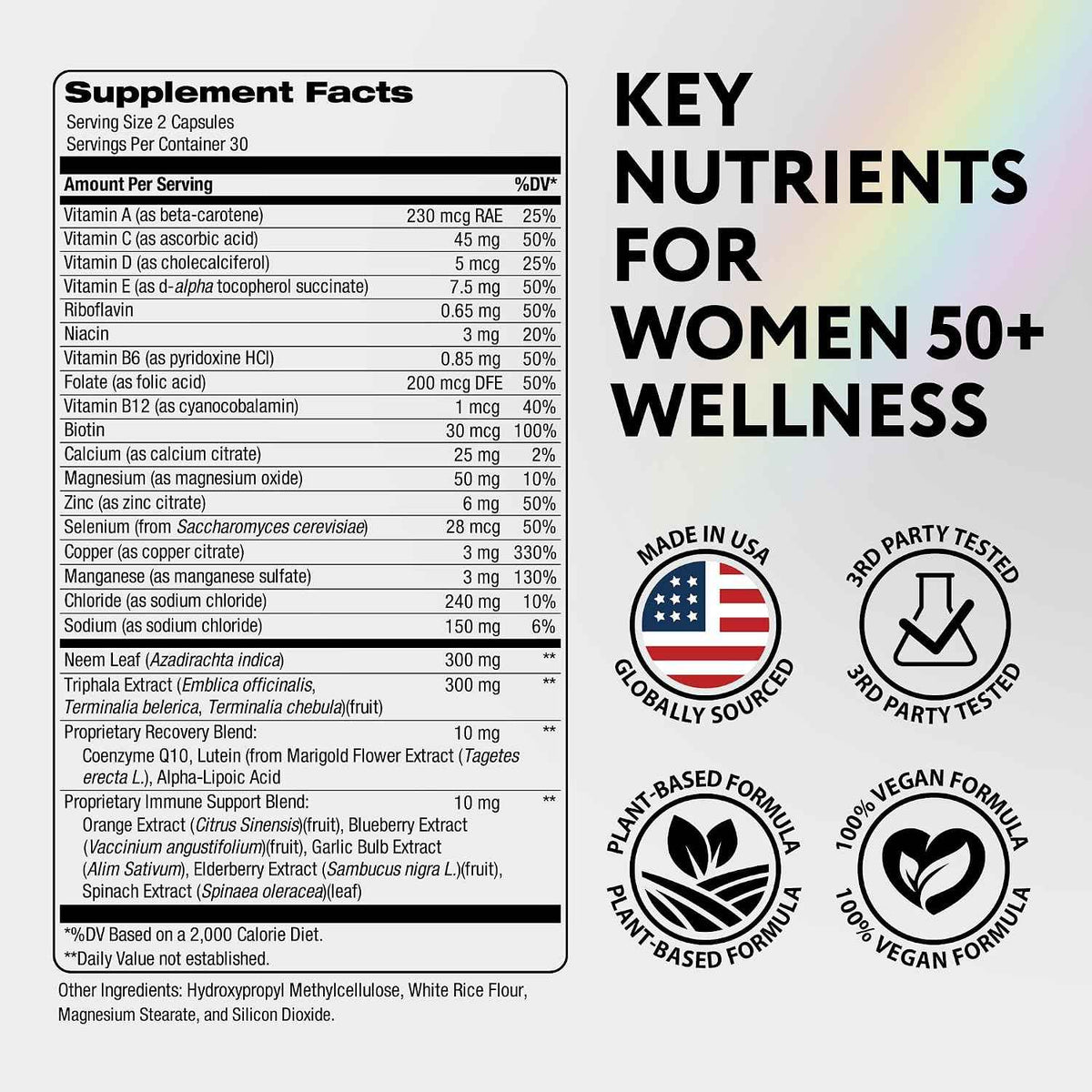 Multivitamin for Women 50 and Over - Once Daily Womens Multivitamin with Lutein & CoQ10 - Vegan, Iron Free Vitamins for Women 50 Plus - Daily Wellness, Bone & Immune Support - USA Made - 60 Capsules