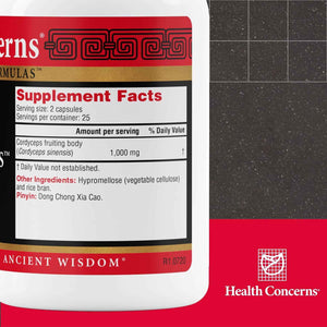 Health Concerns Cordyceps PS – Lung Support & Respiratory Health Supplement – Mushroom Fruiting Body for Immune Function, Heart Health, Circulation, Athletic Energy, Oxygen Support – 50 Capsules