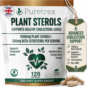 Plant Sterols Complex with Beta-Sitosterol, CoQ10, Hawthorn Berry & Grape Seed Extract, 120 Vegan Capsules, Cardiovascular Wellness & Cholesterol Balance Daily Support, Non-GMO, UK Made