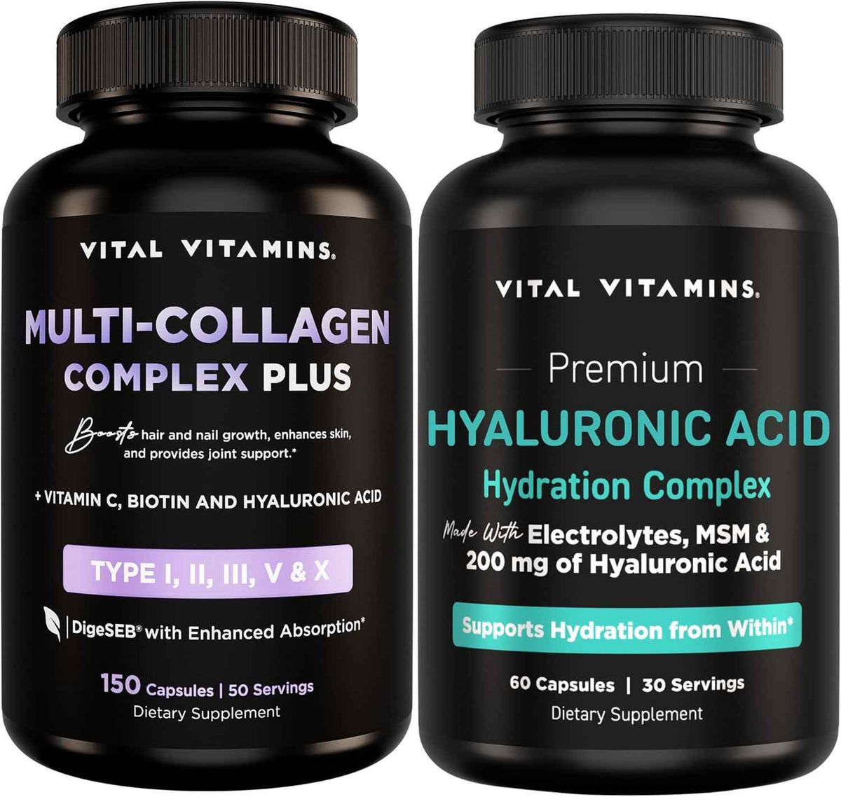 Vital Vitamins Multi-Collagen Plus 150 ct + Hyaluronic Acid Hydration Complex 60 ct