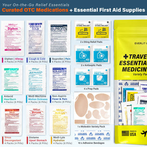 EVERLIT CARE Travel Essential Medicine First Aid Kit I Bonus Medical Supplies I TSA Compliant Mini Size Medkit for Traveling Camping Trips Individually Packed 64 Tablets (Refill Pack) EVERLIT CARE buy supplements Au
