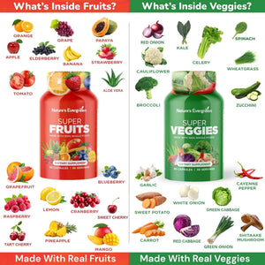 Fruits and Veggies Supplement - Nature Fruits and Vegetables Supplements - Vegan, Non GMO, Soy Free, Superfood Vitamins & Minerals Nutritional Balance - (Total 180 Capsules - Pack of 2) Made in USA Nature's EvergreenBuy Supplements Australia